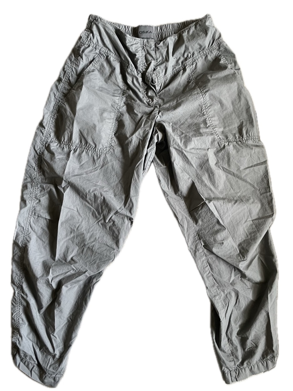 VINTAGE - OSKA Techno-Stretch Pull-On Trousers, Light Gray Cargo-Style Pants